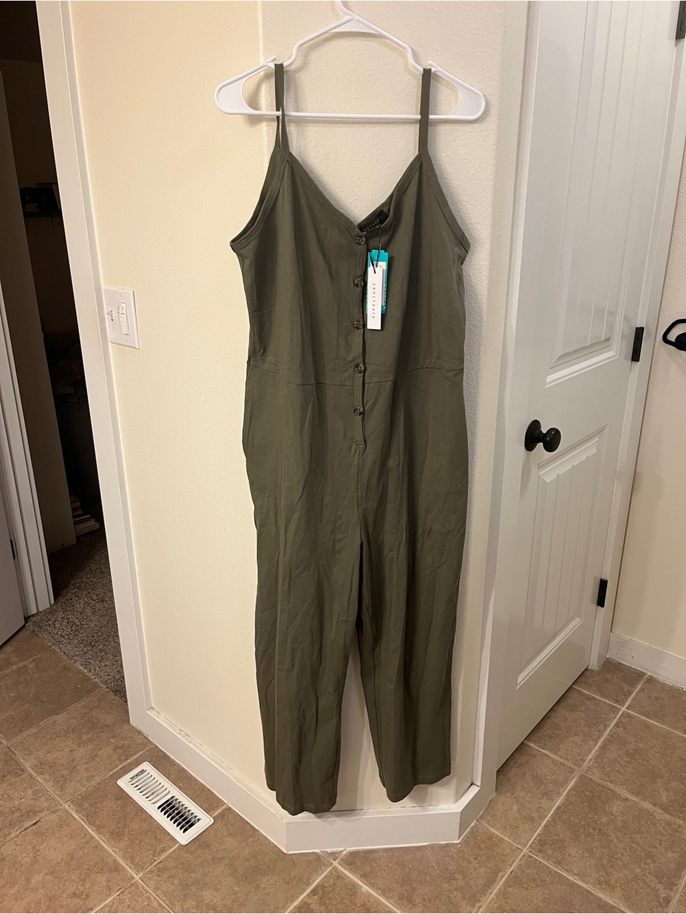 Sanctuary Olive Green Button-Front Strappy Jumpsuit